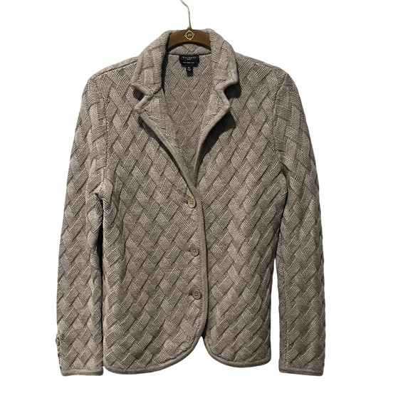 Talbots Sweaters - Talbots Merino Wool Basket Weave Blazer Women's Medium Petite Cardigan Beige